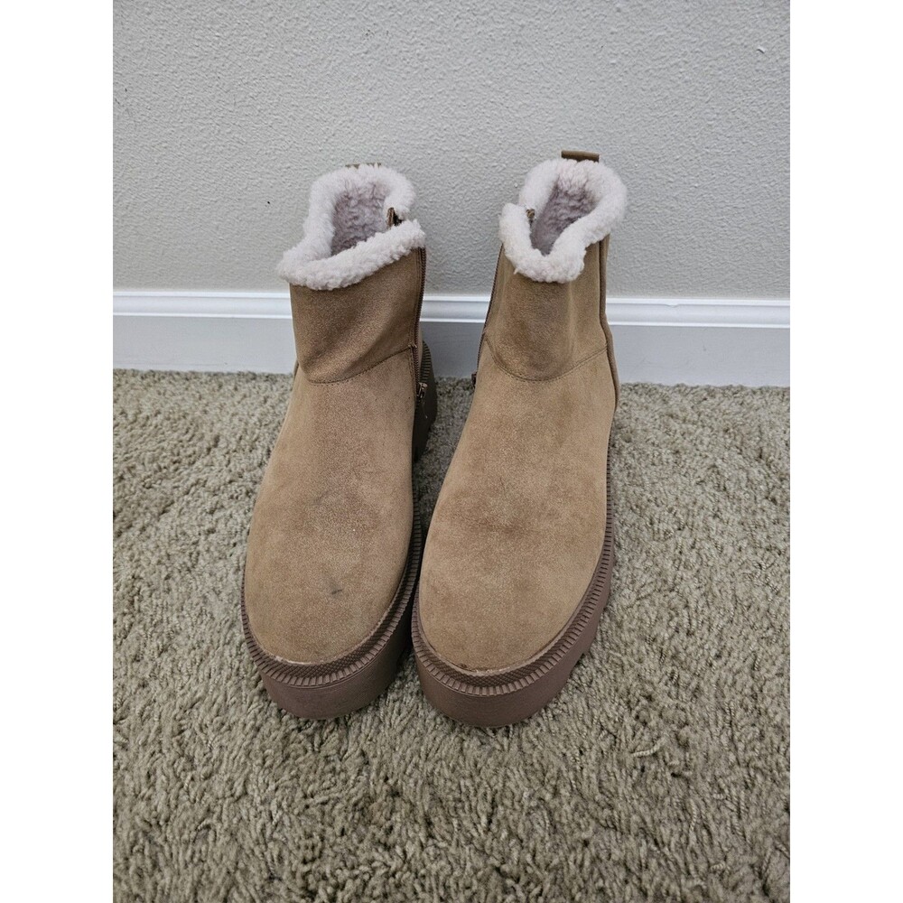 Steve Madden SM Fortnee Tan Suede Sherpa Platform Ankle Booties Womens Size 9M